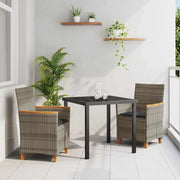 Set da Pranzo per Giardino 3 pcs Grigio polyrattan