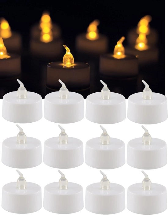 Set di 12 LED Theelichtjes Flickeranti per Feste e Decorazioni