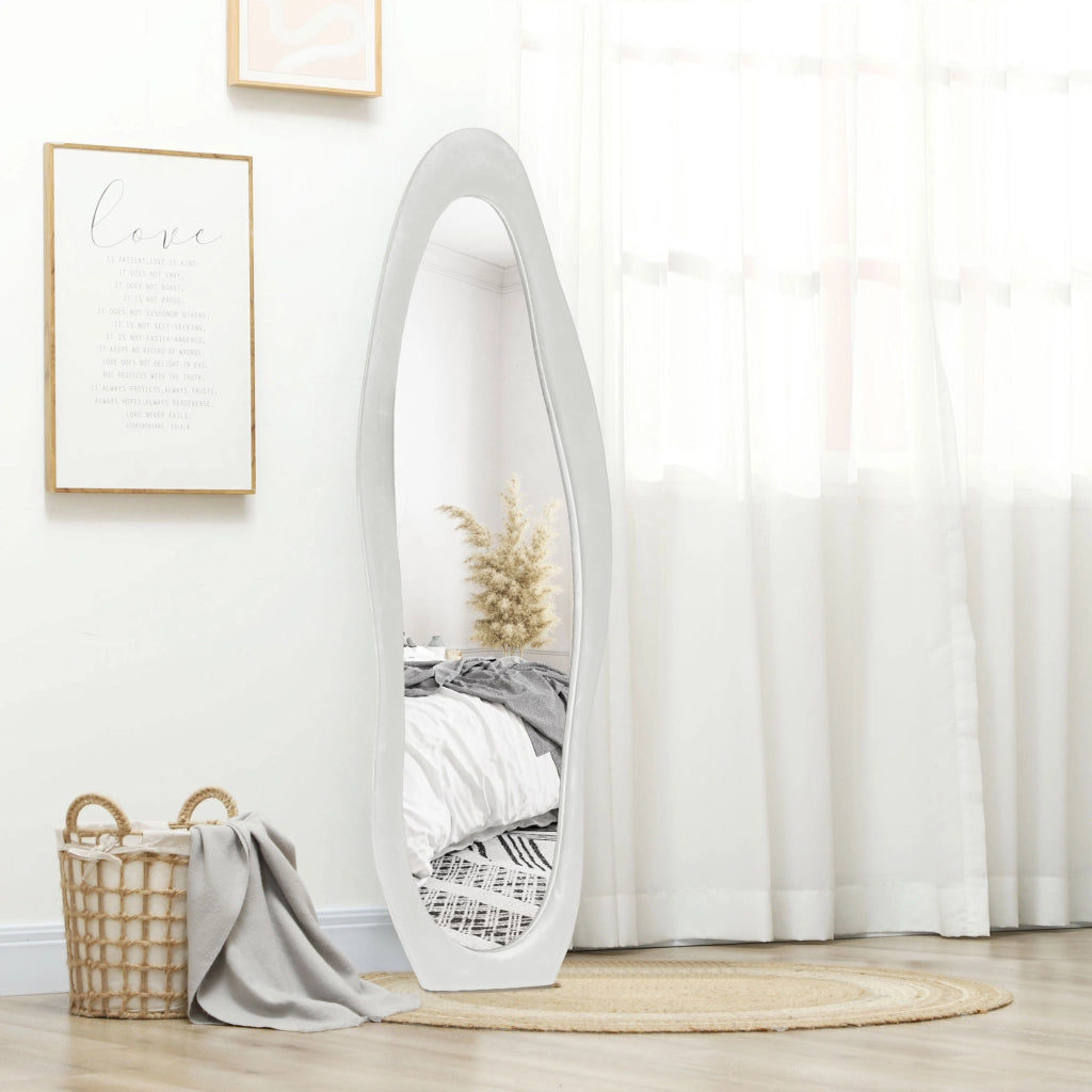 Specchio da Terra con Cornice in Velluto ¨C Minimal ¨C Bianco 160x50 cm