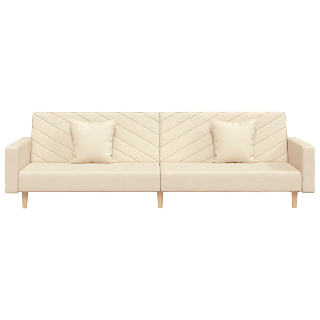 Divano Letto a 2 Posti con 2 Cuscini Crema in Tessuto 375902