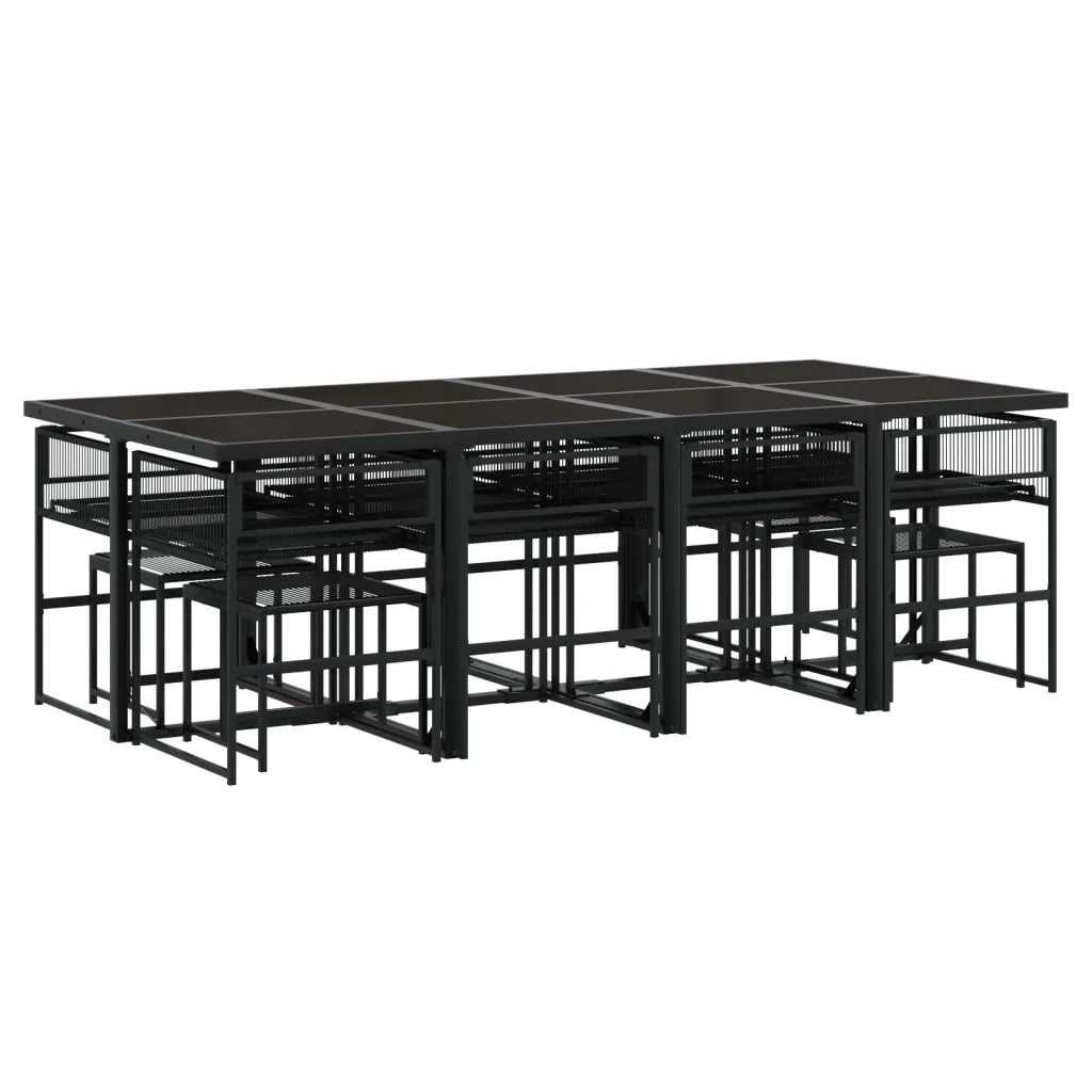 Set da Pranzo da Giardino 13pz con Cuscini Nero in Polyrattan 3295030