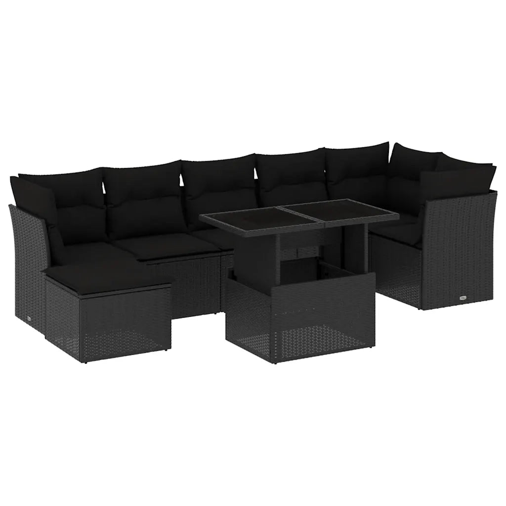 Set Divani da Giardino con Cuscini 8 pz Nero in Polyrattan