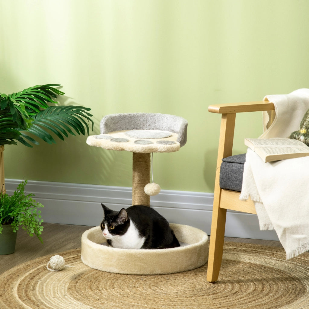 Albero per Gatti Grigio con Piattaforme e Pompon ¨C Minimal ¨C Grigio 44 cm