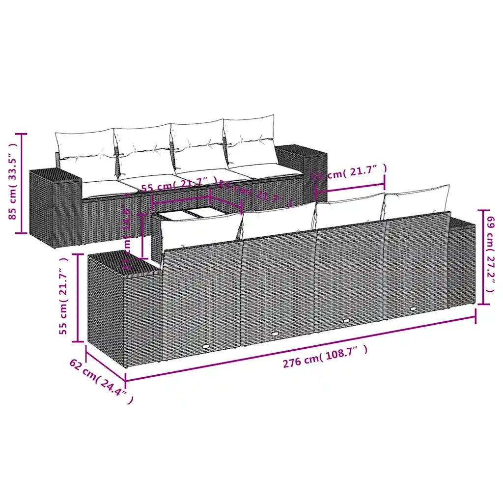 Set Divano da Giardino 9pz con Cuscini Grigio Chiaro Polyrattan 3222351