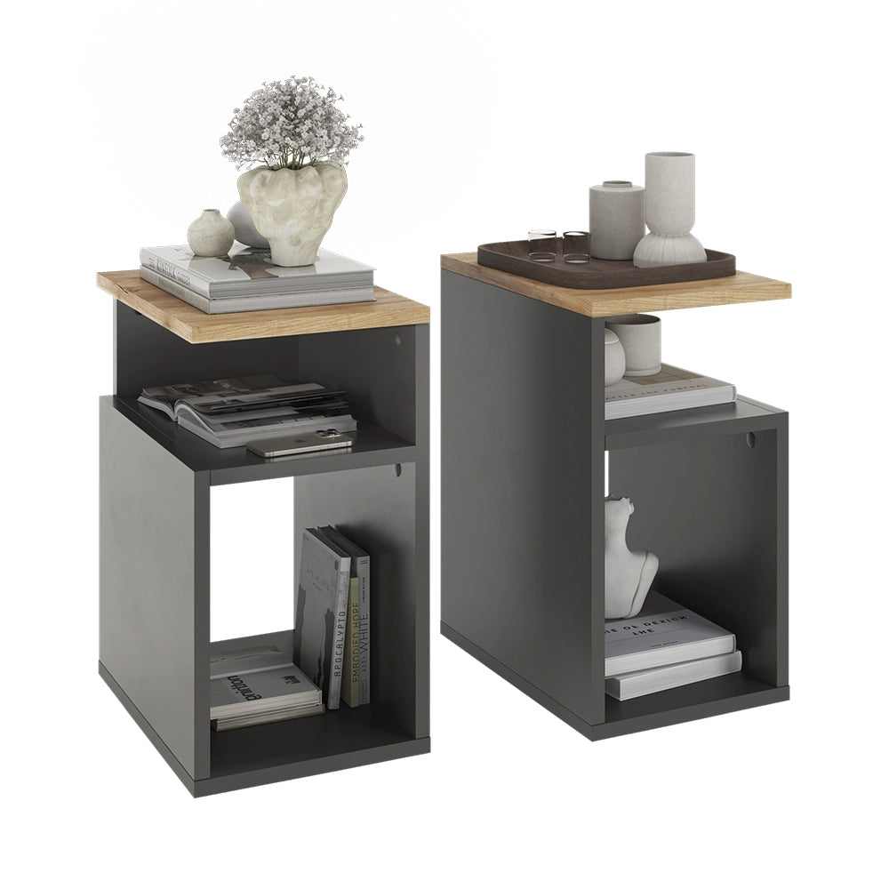 Vicco Comodino Antracite/quercia dorata Set di 2
