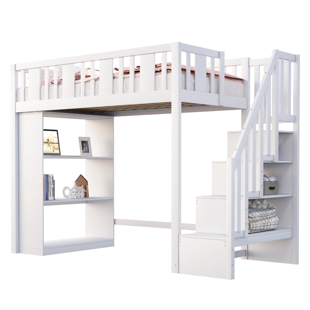 Letto a Soppalco con Contenitore ¨C MINIMAL ¨C Legno Bianco 90x200