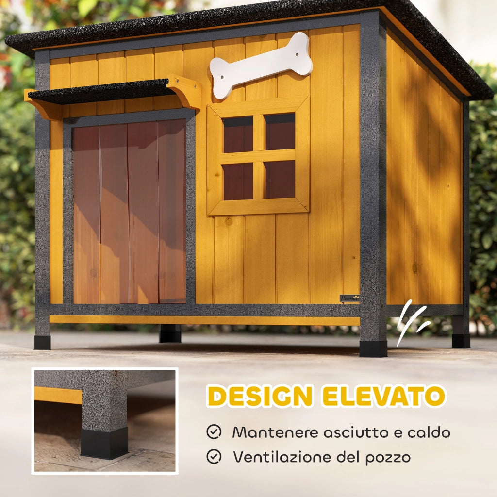 Cuccia per Cani da Esterno in Legno e Acciaio ¨C Minimal ¨C Giallo