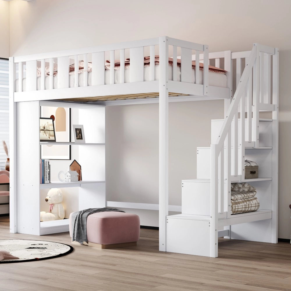 Letto a Soppalco con Contenitore ¨C MINIMAL ¨C Legno Bianco 90x200