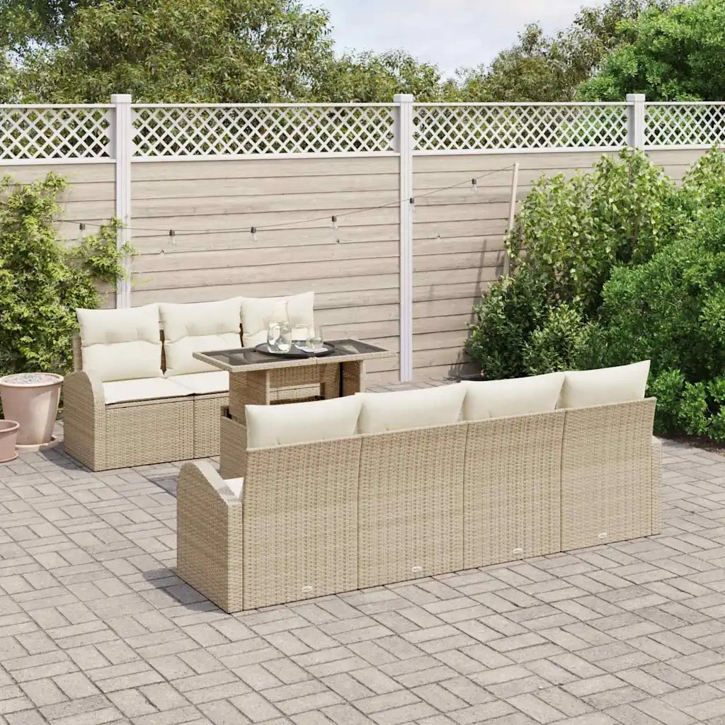 Set Divano da Giardino con cuscino 8 pcs Beige Poly Rattan