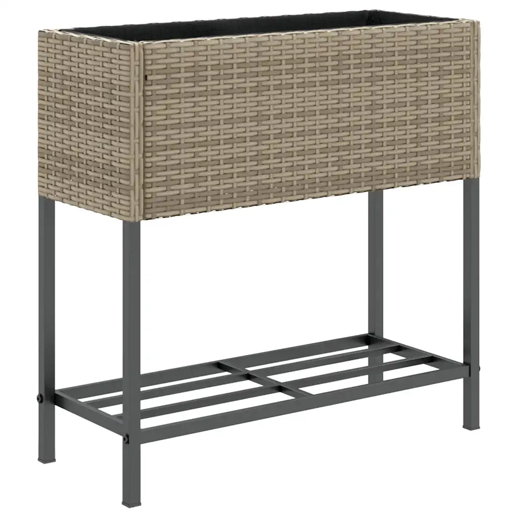 Fioriera da Giardino con Ripiano Grigia in Polyrattan 366389