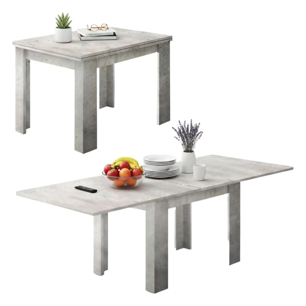 Tavolo da pranzo con apertura a Airin, Made in Italy, Consolle ausiliare da cucina, Tavoloallungabile, cm 90x90h75, Cemento