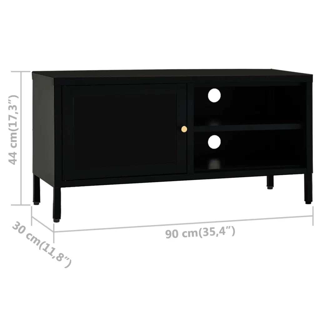 Mobile TV Nero 90x30x44 cm in Acciaio e Vetro 336055
