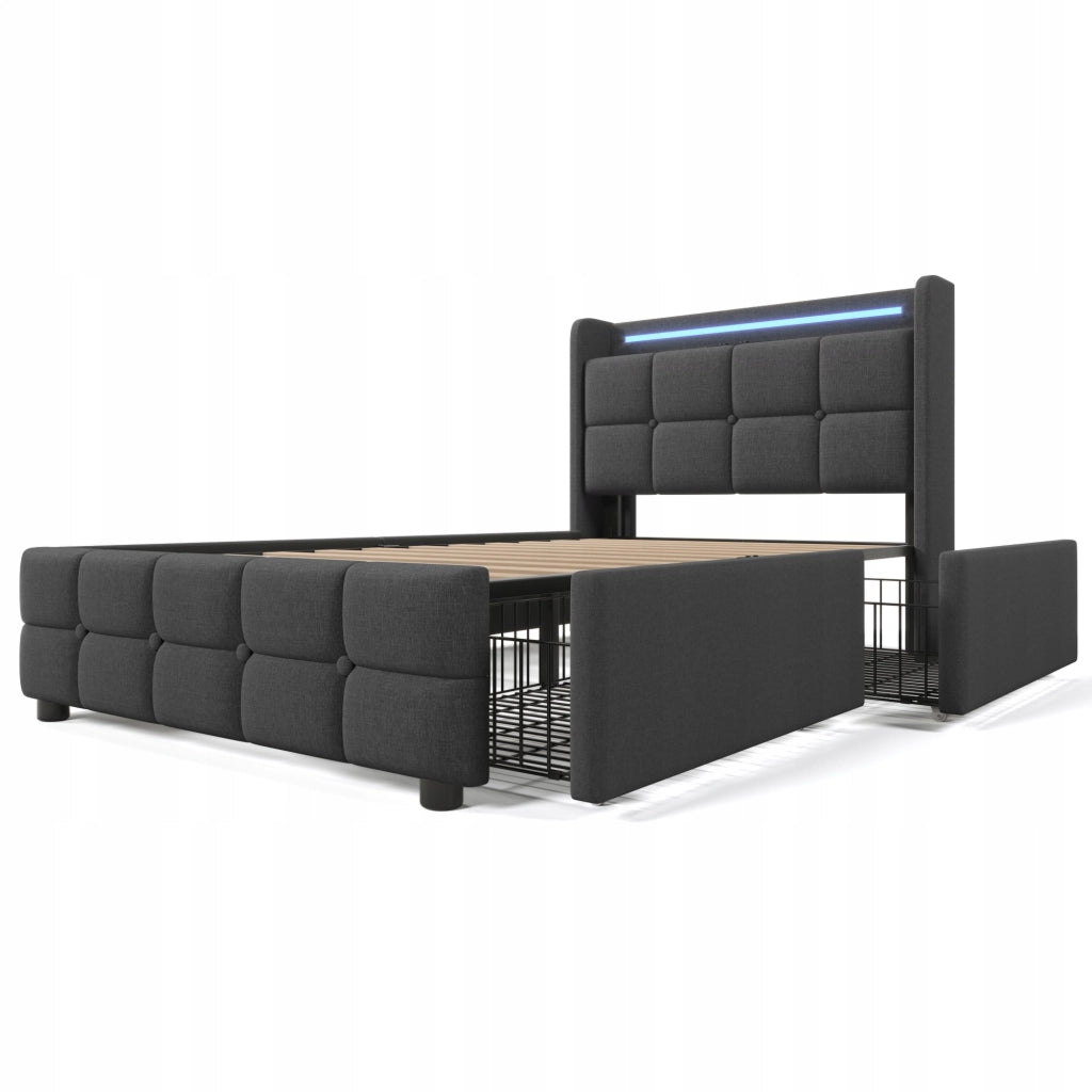 Letto singolo 90x200 - Xylo - Grigio con 2 cassetti e USB