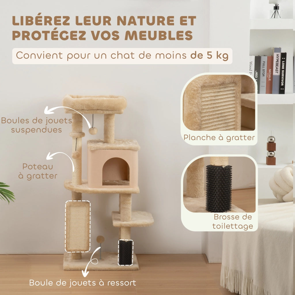 Letto a soppalco per gatti con arrampicata ¨C Minimal ¨C beige 55x44x132 cm