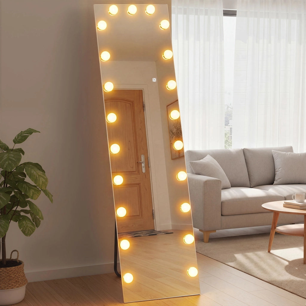 Specchio da terra LED RGB 150x40 cm ¨C Minimal ¨C specchio, 21 lampadine, 7 colori, touch