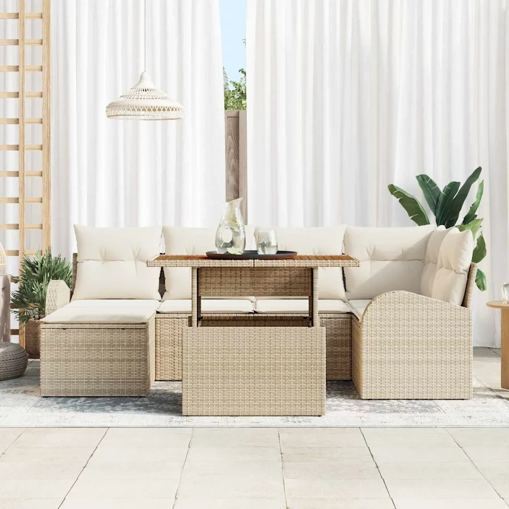 Set Divano da Giardino 7 pcs Beige Poly Rattan