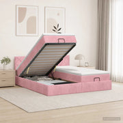 Letto ottomano con materasso con testiera 2 pz Rosa Velluto 3456773