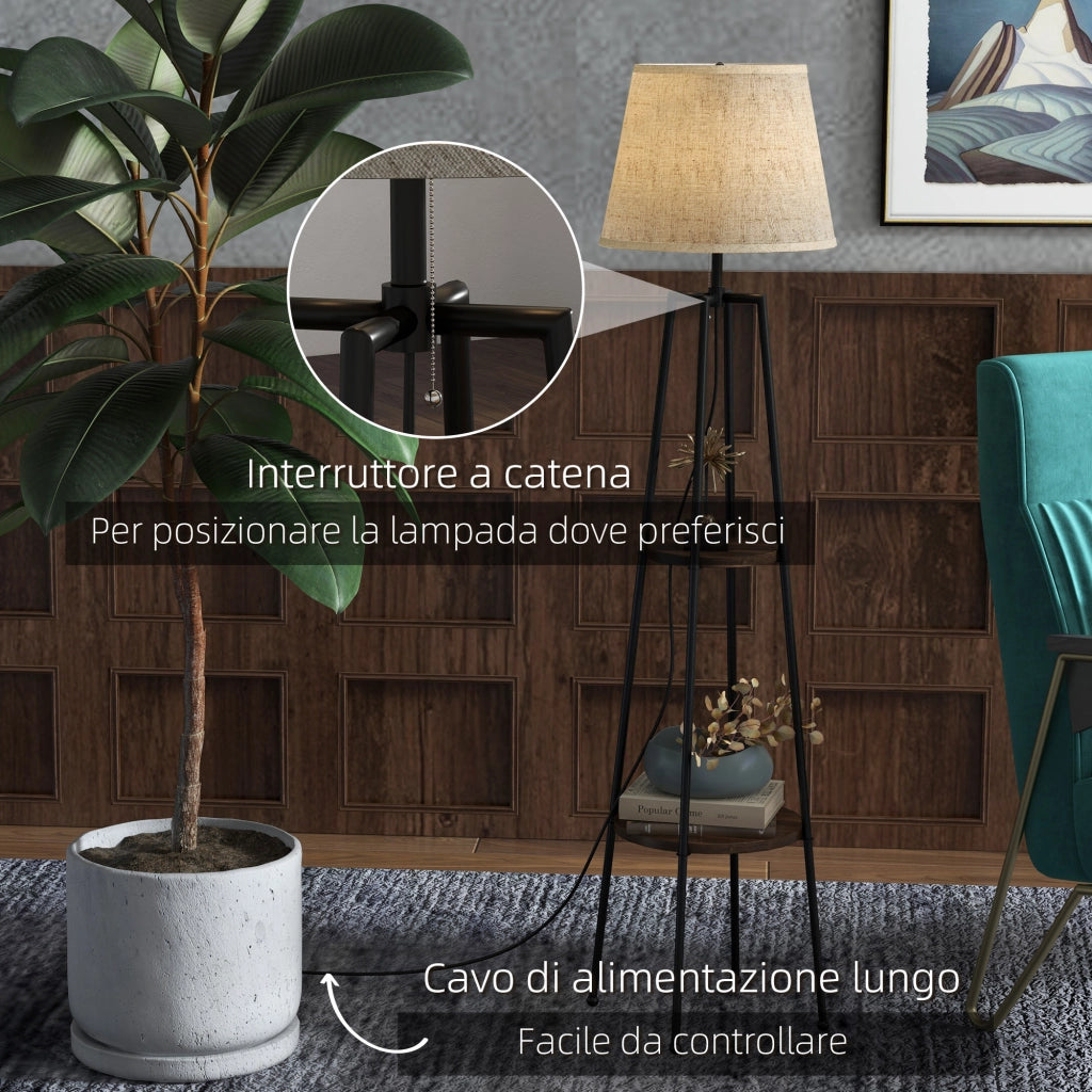 Lampada da Terra a 2 Ripiani ¨C Minimal ¨C Nero Marrone 42x166 cm