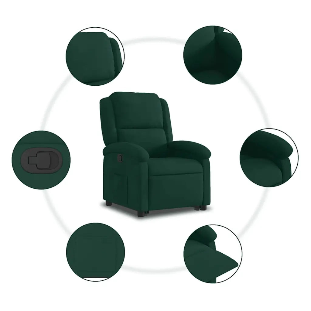 Poltrona | Sedia Relax Alzapersona Reclinabile Verde Scuro in Velluto