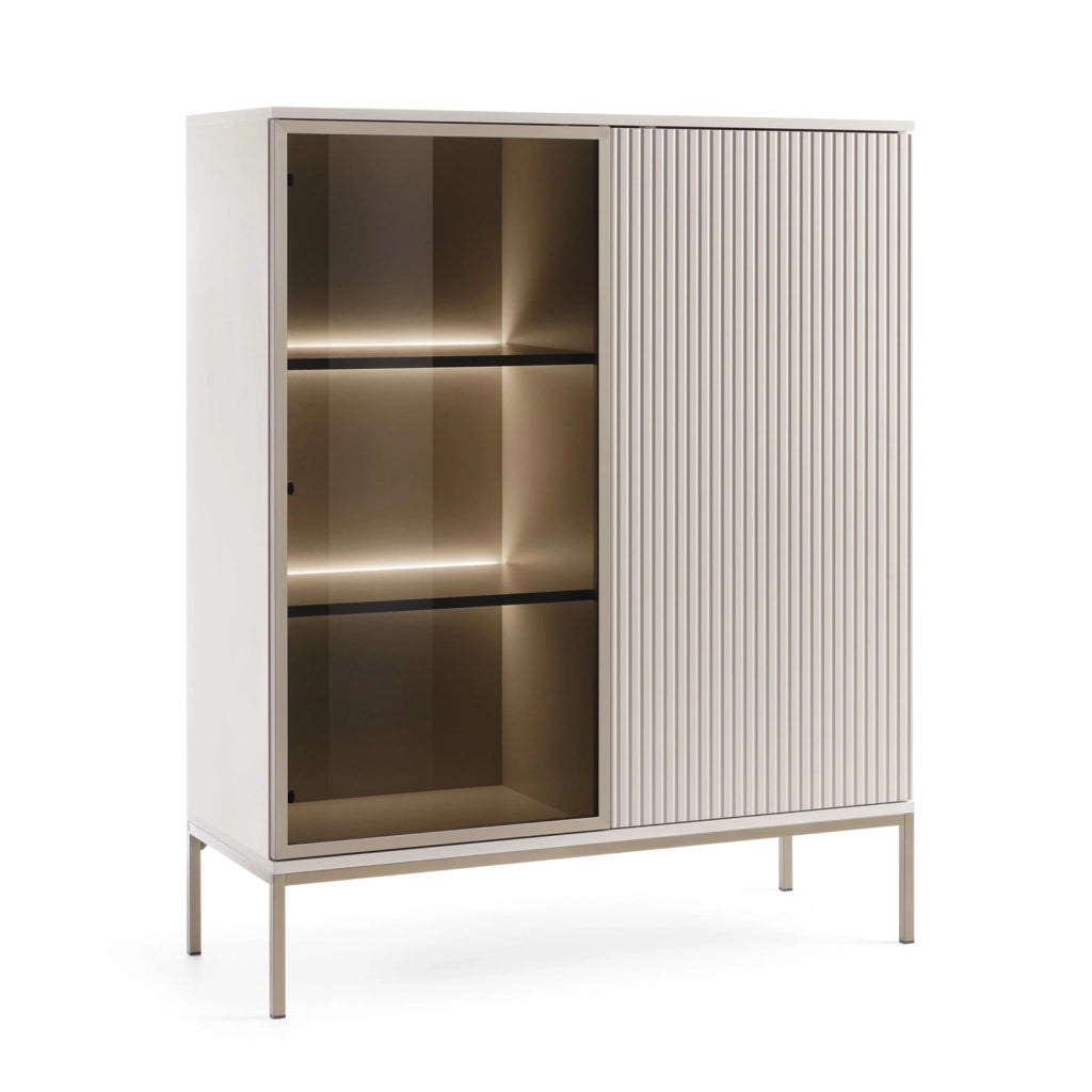 Komodee Laval WT104 - Vetrina con Illuminazione LED, Cashmere, Larghezza 104 cm, Altezza 126 cm, Profondit? 39 cm