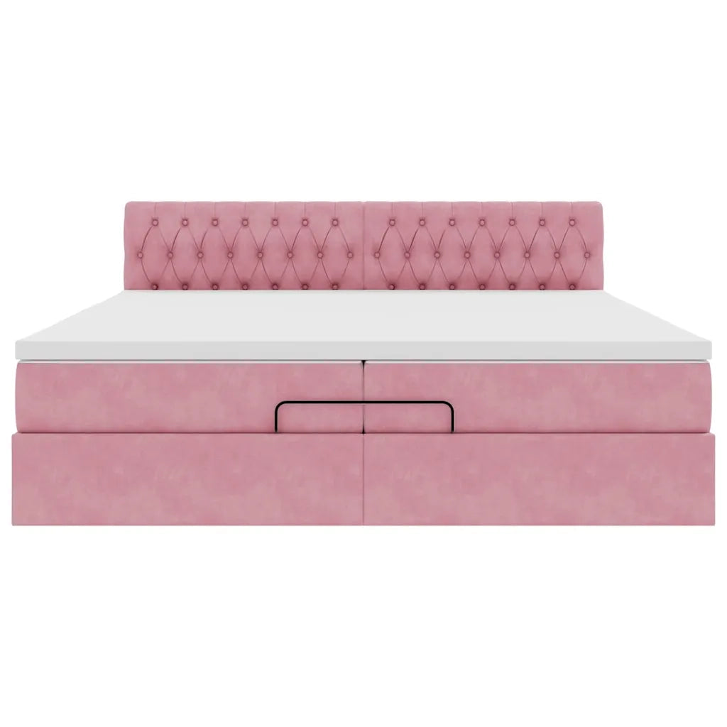 Struttura Letto Pouf con Materassi Rosa 200x200 cm Velluto 3312721