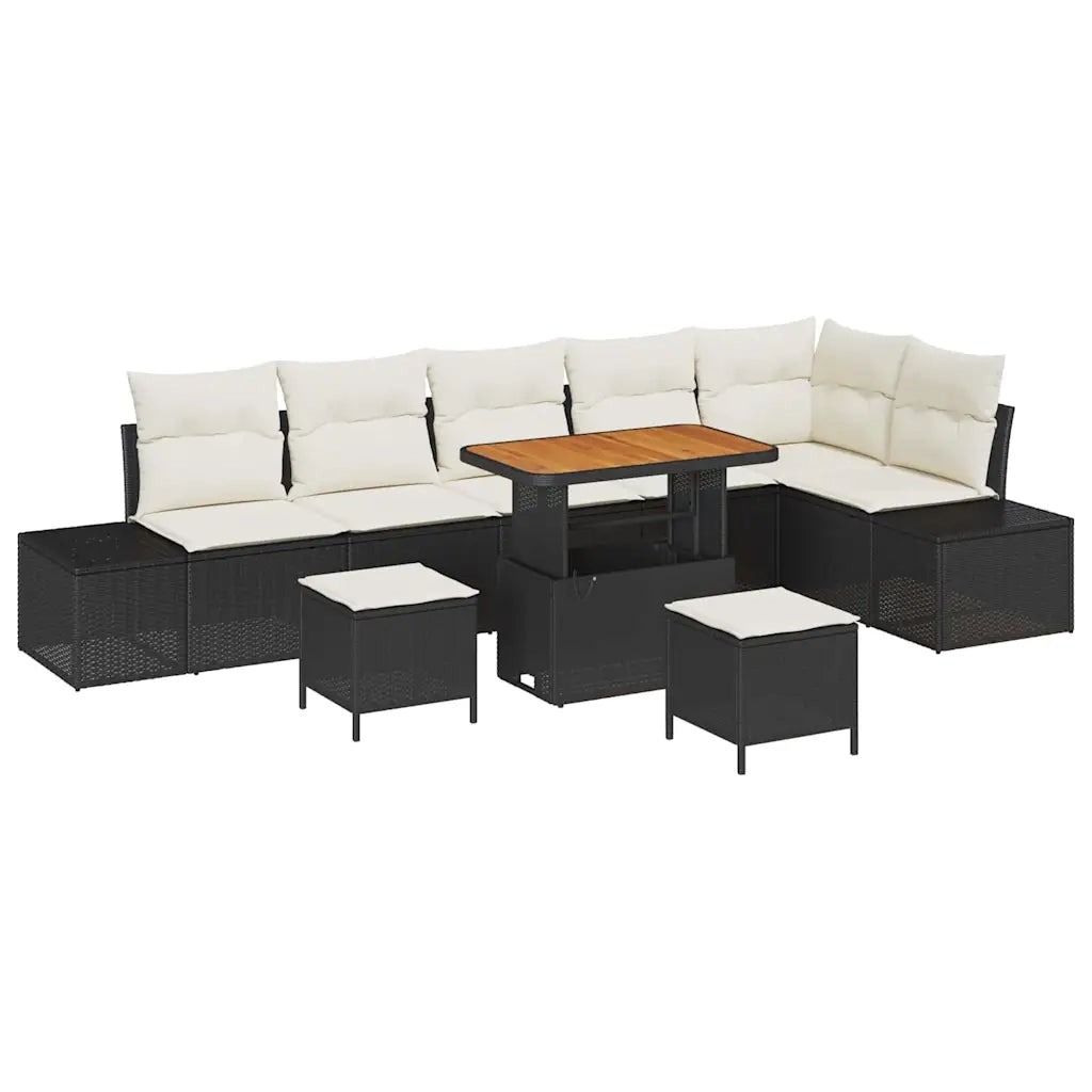Set Divano da Giardino con cuscino 9 pcs Nero polyrattan