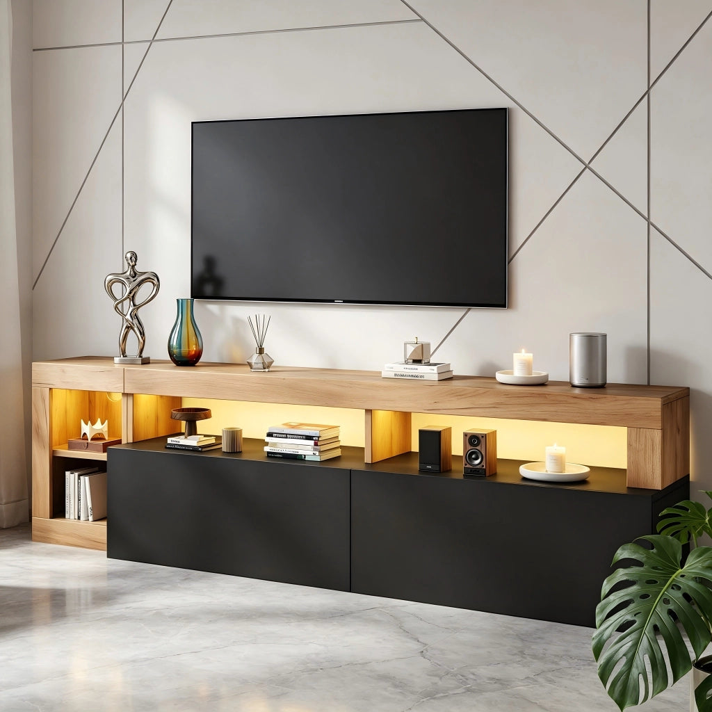 Cassettiera TV nera in truciolare lunga 184 cm
