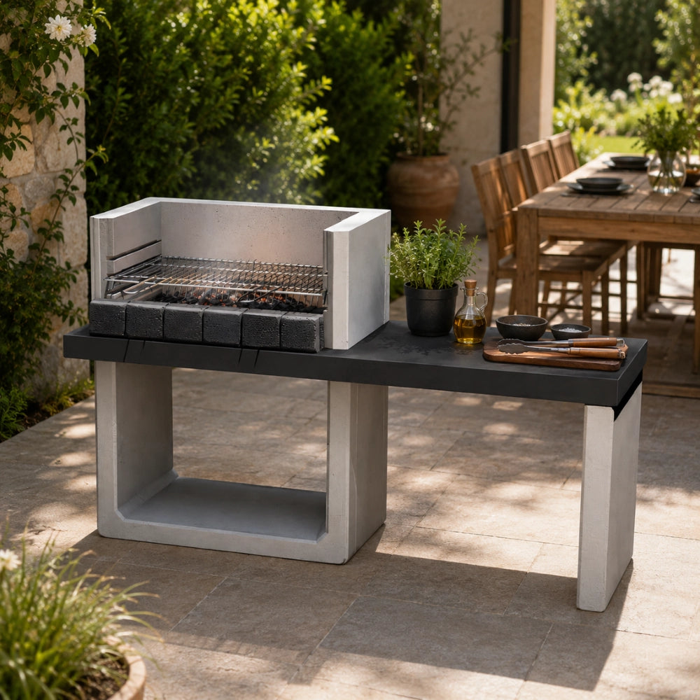 Sarom barbecue porto new legna carbonella 160 x 51,5 x 96,8 cm griglia e ampio tavolo laterale