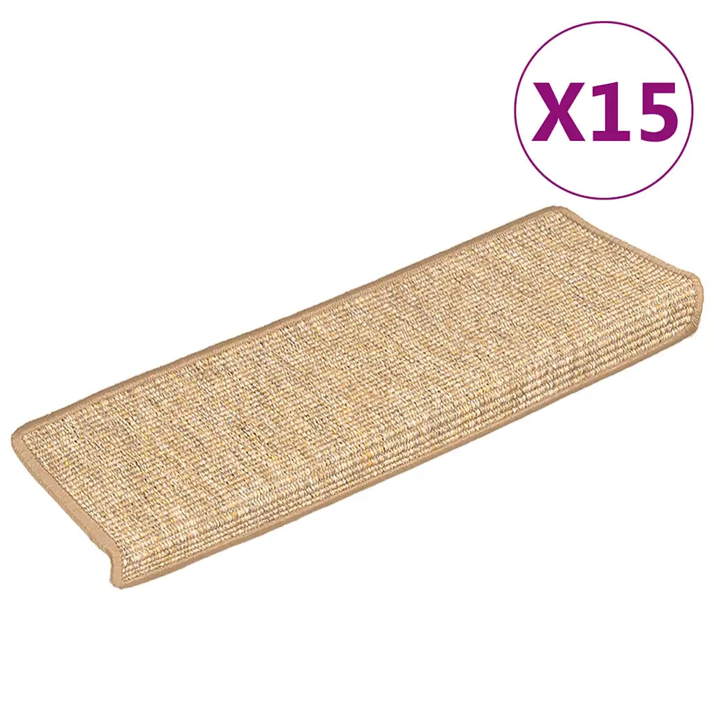 Tappetini per scale 15 pz 65x21x4 cm Marrone chiaro Bordo rettangolare 326910