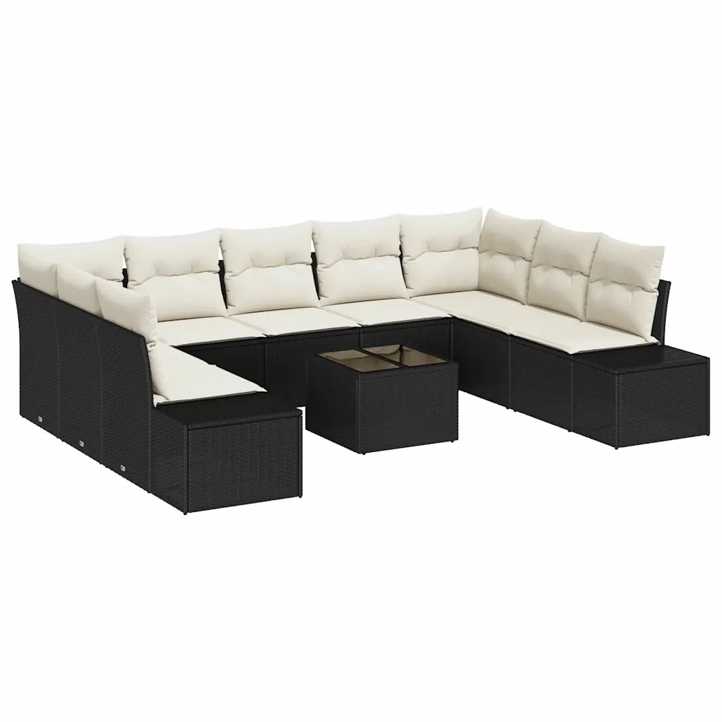 Set Divano da Giardino con cuscino 10 pcs Nero polyrattan