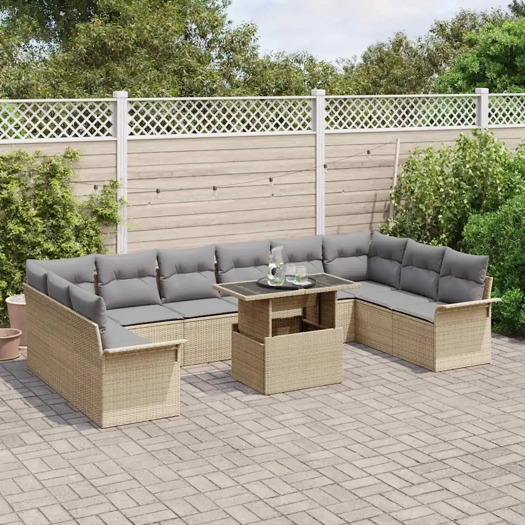 Set Divano da Giardino con cuscino 11 pcs Beige Poly Rattan