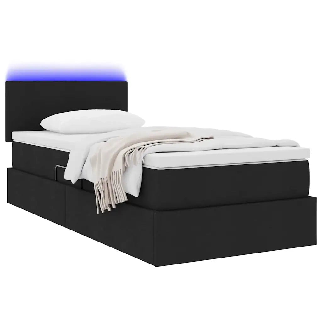 Letto con contenitore e LED con led Nero 100 x 200 cm Tessuto