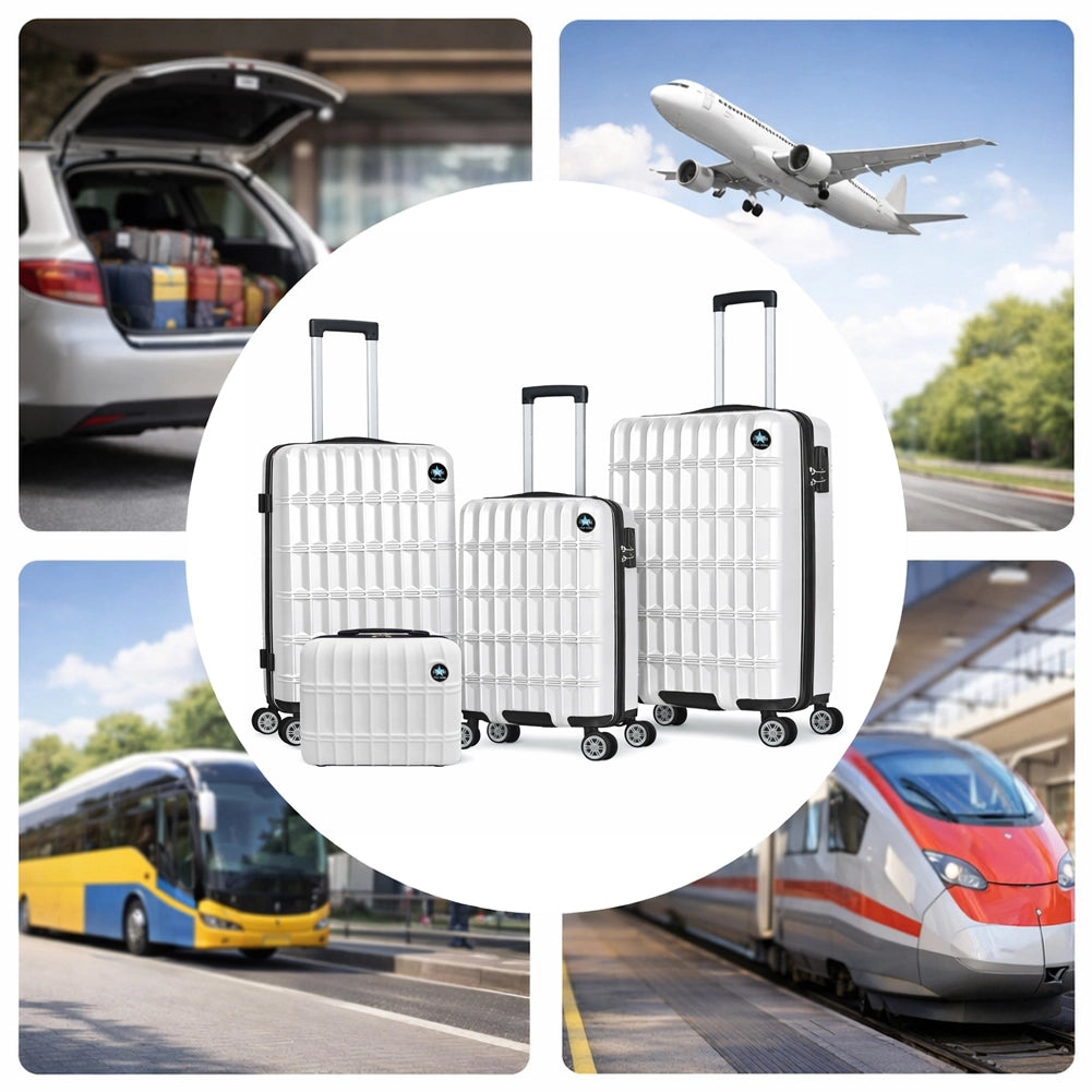 Set 3+1 Valigie e Beauty Case da Viaggio Bianco Rivestimento Rigido e Resistente