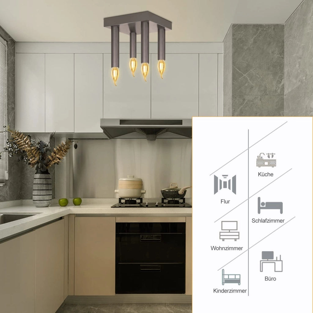 ZMH Lampada da soffitto in metallo grigio industriale retrò E14 per cucina e sala da pranzo
