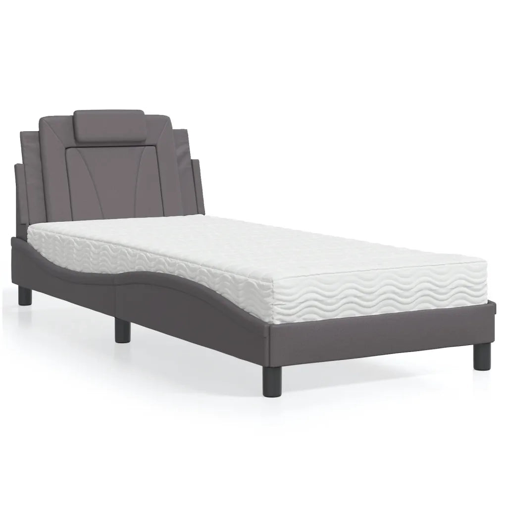 Letto Viana con Materasso Grgio 90x200 cm in Similpelle