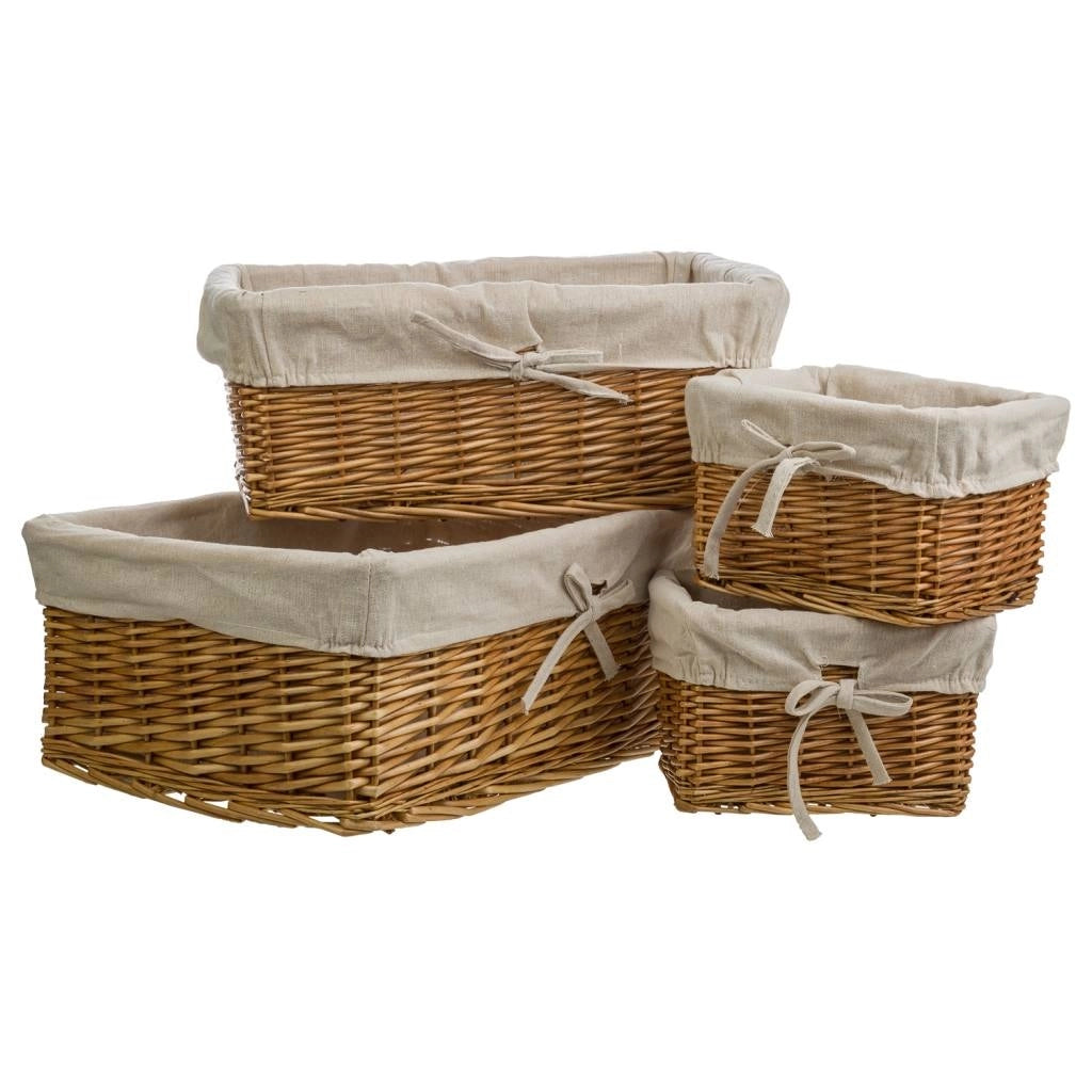 Set di 4 cestini in vimini marrone foderati