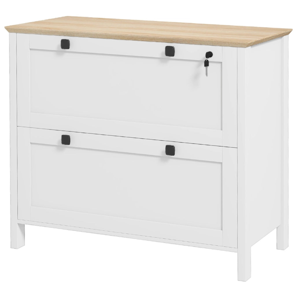 Cassettiera con 2 cassetti e appendiabiti ¨C Minimal ¨C 79x40x72 cm bianco e rovere