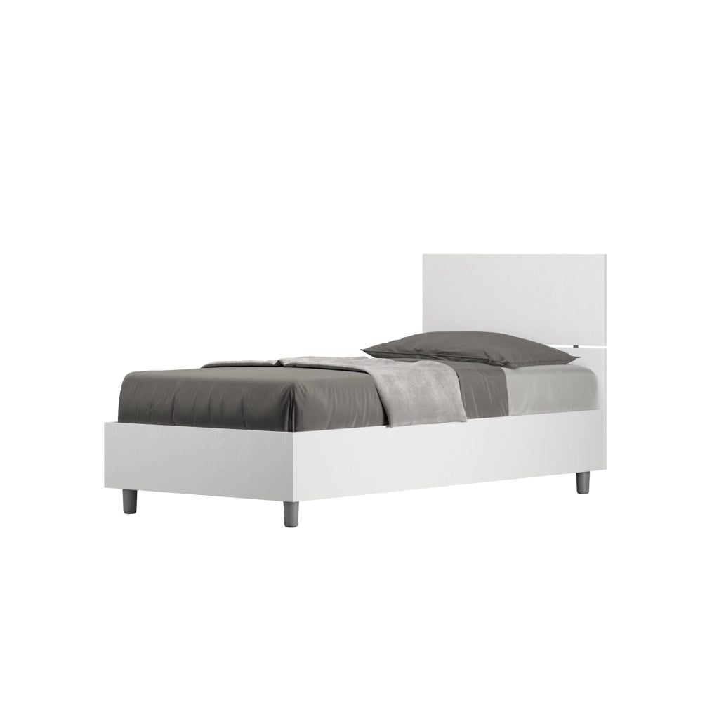 BS COM Letto singolo con rete 80x190 testata dritta bianco frassino