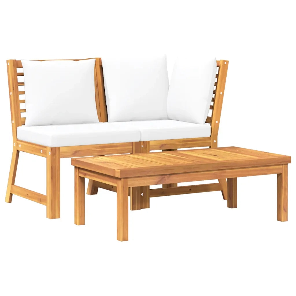 Set Divani da Giardino 3 pz con Cuscini Crema in Legno Acacia 311834