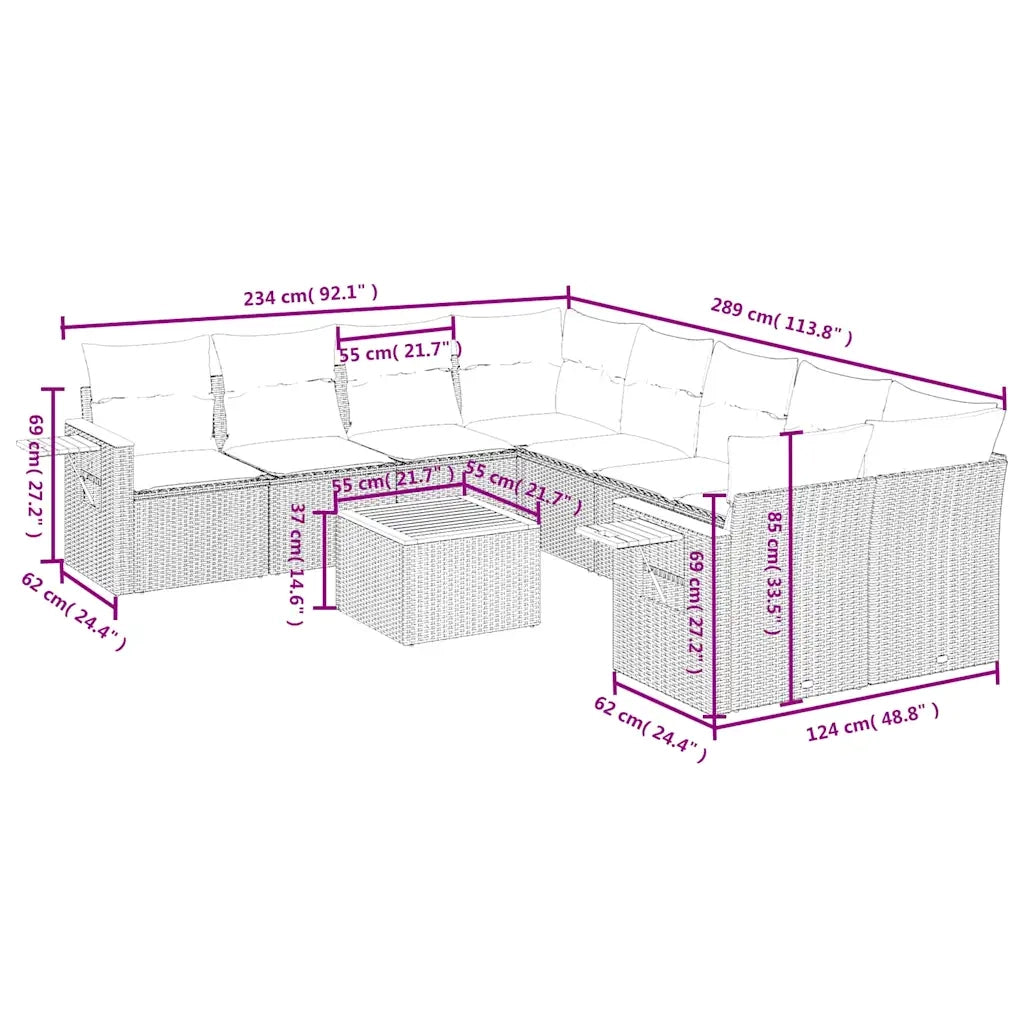 Set Divani da Giardino 9 pz con Cuscini Grigio in Polyrattan 3226670