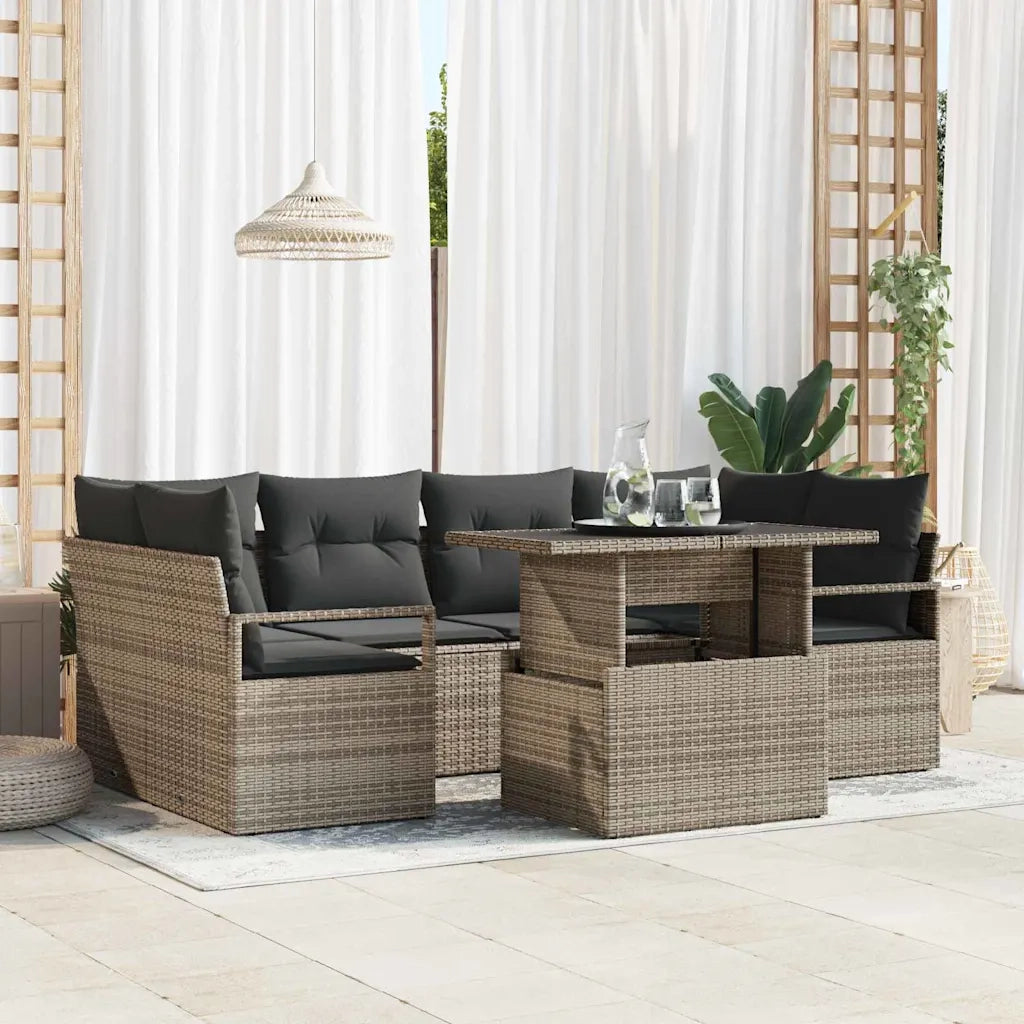 Set Divano da Giardino con cuscino 7 pcs Grigio polyrattan