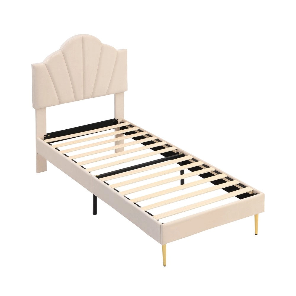 Letto Imbottito in Velluto con Testiera Regolabile ¨C MINIMAL ¨C 90x200, Beige