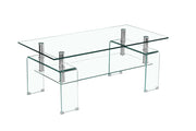 TAVOLO da caffè in vetro temperato 100x55x45 cm Trasparente Metallo