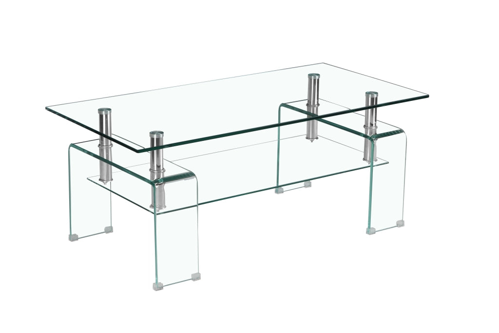 TAVOLO da caffè in vetro temperato 100x55x45 cm Trasparente Metallo