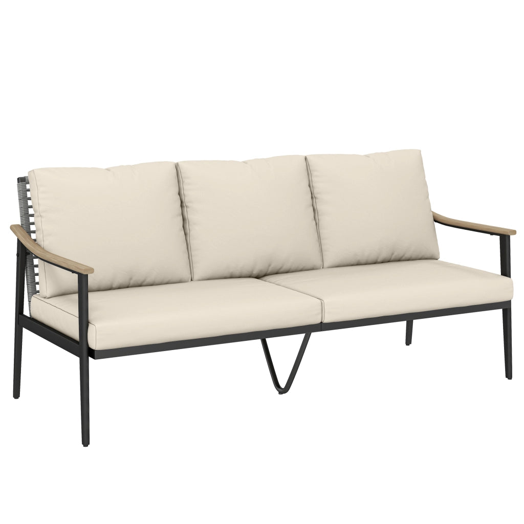 Divano da Esterno 3 Posti in Rattan ¨C zephmum ¨C Schienale, Effetto Legno, Cachi