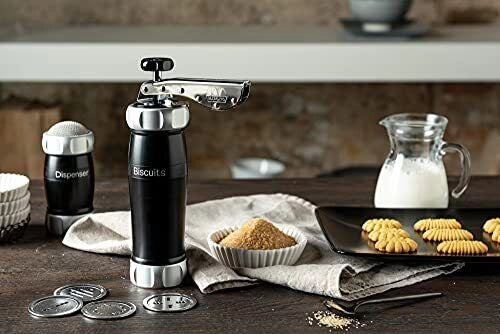 MARCATO BI-DES-NER Biscuits Design Pressa per Biscotti in Alluminio Anodizzato con 20 Forme Regolabile per Dimensione Biscotti colore Nero