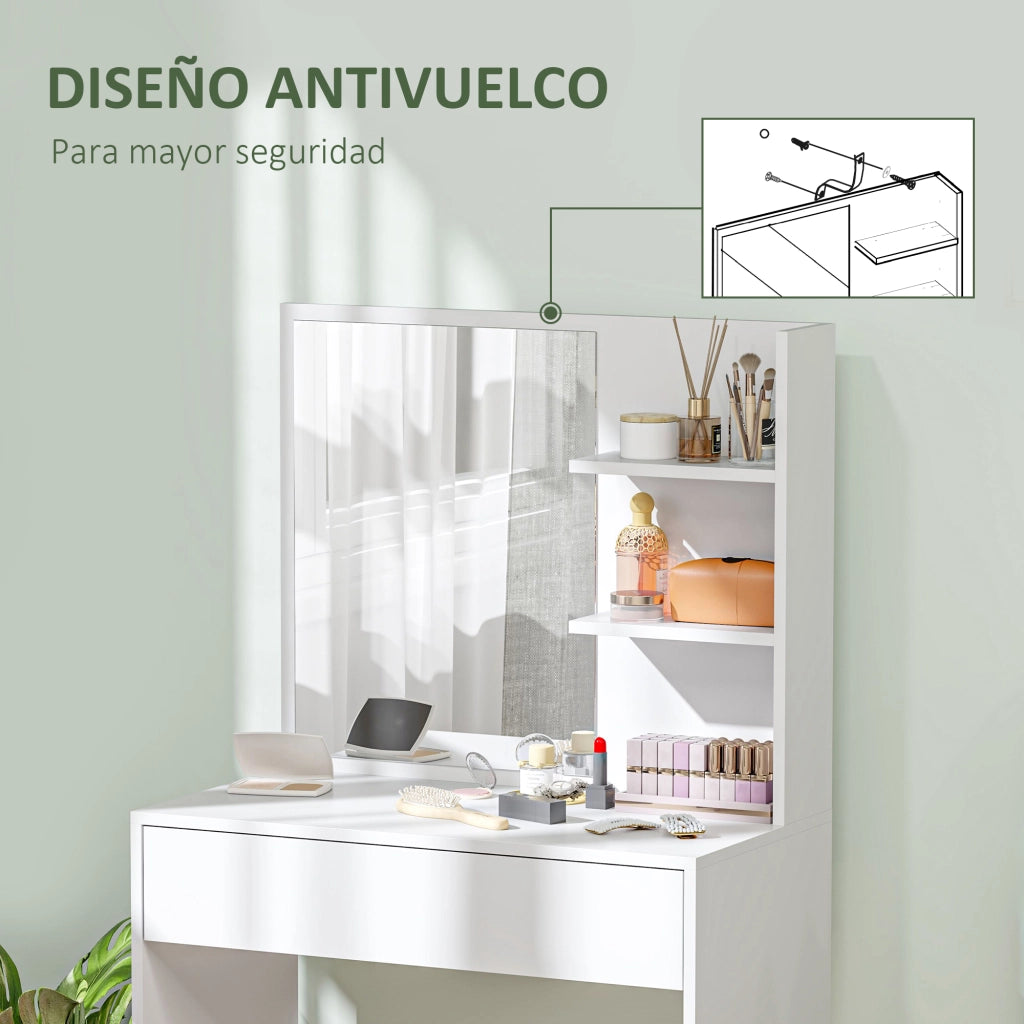 Cassettiera con specchio per trucco e ripiani aperti ¨C Xylo ¨C Bianco