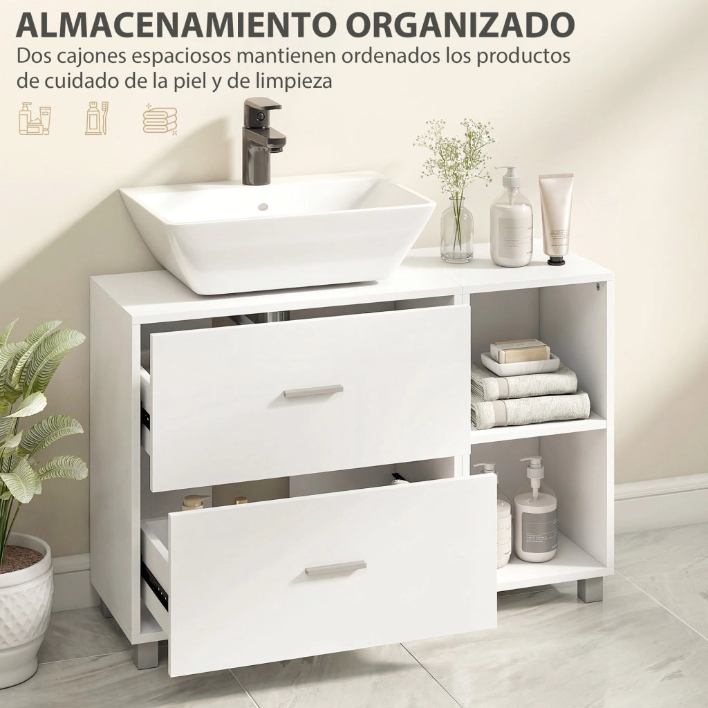 Mobile Sottolavabo con 2 Cassetti e 2 Ripiani Aperti ¨C Xylo ¨C Bianco 90x30x60 cm