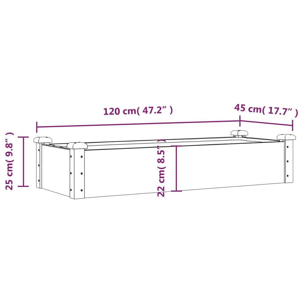 Fioriera Giardino con Fodera Grigia 120x45x25cm Massello Abete 364288