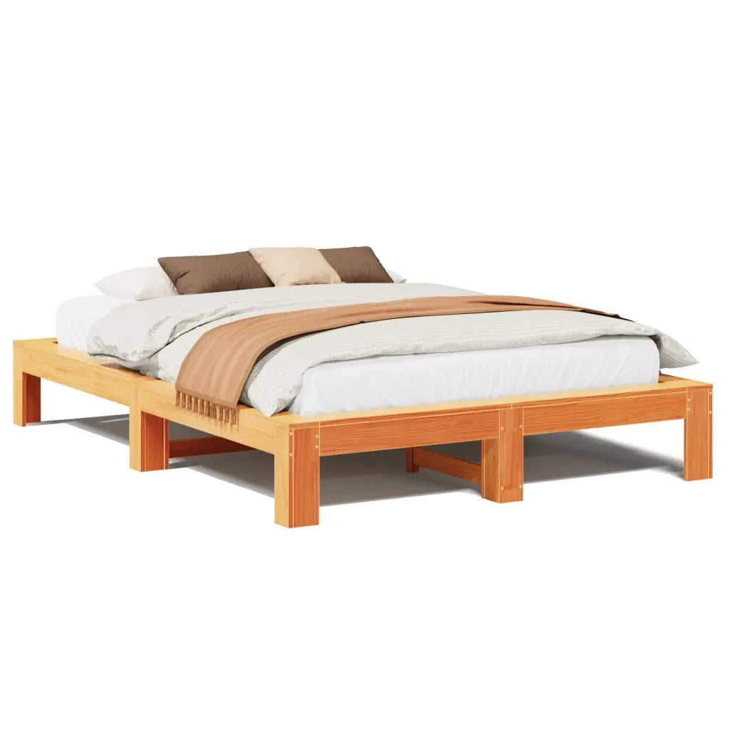 Letto matrimoniale | Letto per adulti | Giroletto senza Materasso Marrone Cera 140x200cm Massello Pino